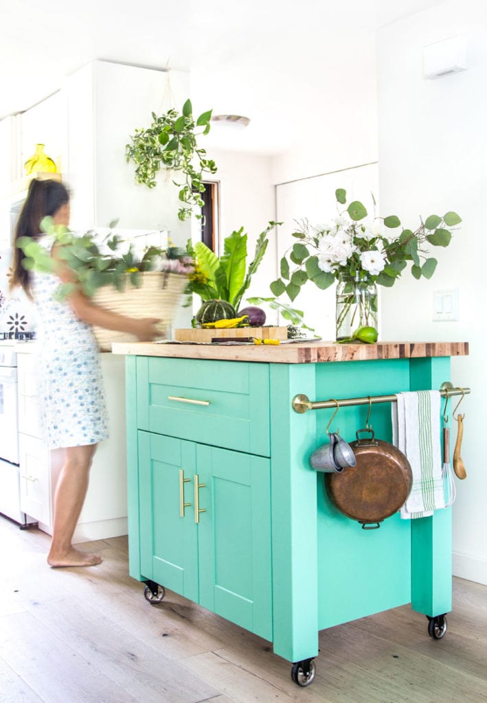 ikea hack DIY kitchen island in colorful boho style