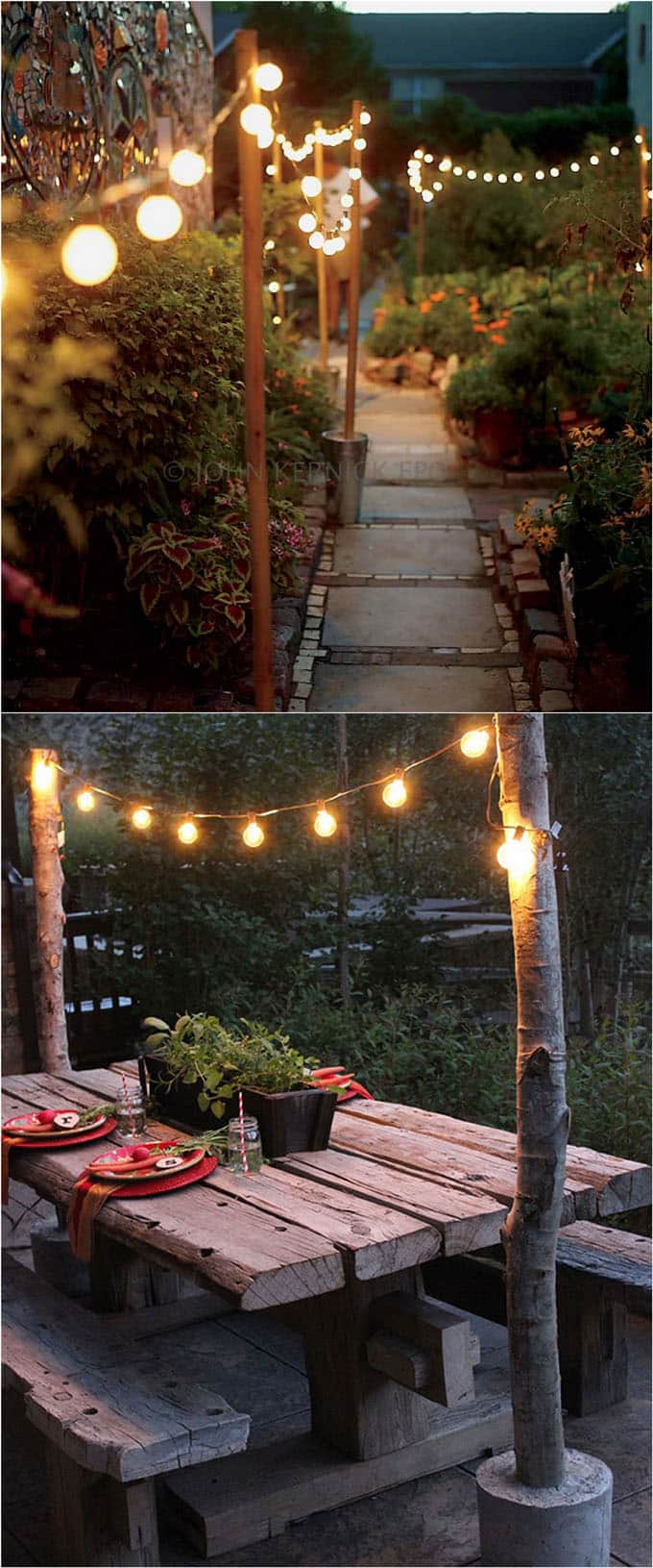 28 inspiring DIY outdoor lighting ideas: use string lights, solar lights and other outdoor lights easily to create beautiful patio and porch lighting for magical outdoor living and backyard parties! - A Piece Of Rainbow