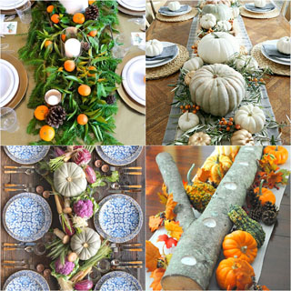 35 best Thanksgiving table decorations & easy DIY centerpiece ideas to create beautiful settings with colorful fall leaves, pumpkins, flowers, pine cones, linens, dinnerware & candles.