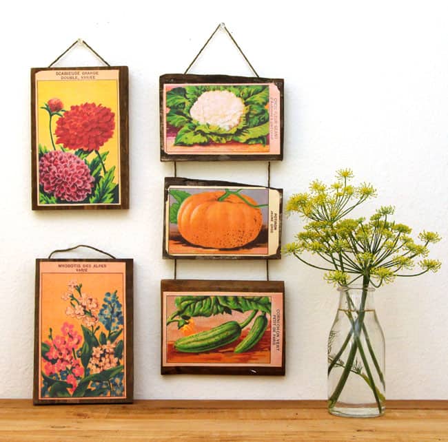 Make wall art from Free printable vintage French seed packets and scrap wood! | A piece of rainbow blog