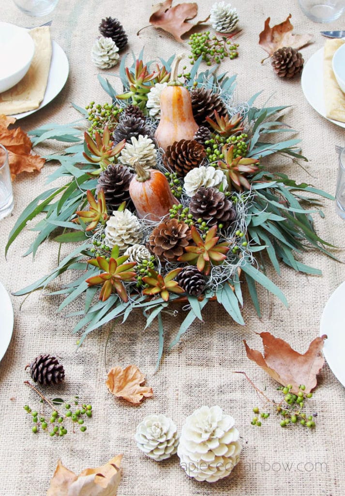 Thanksgiving table decorations with Pine cones 