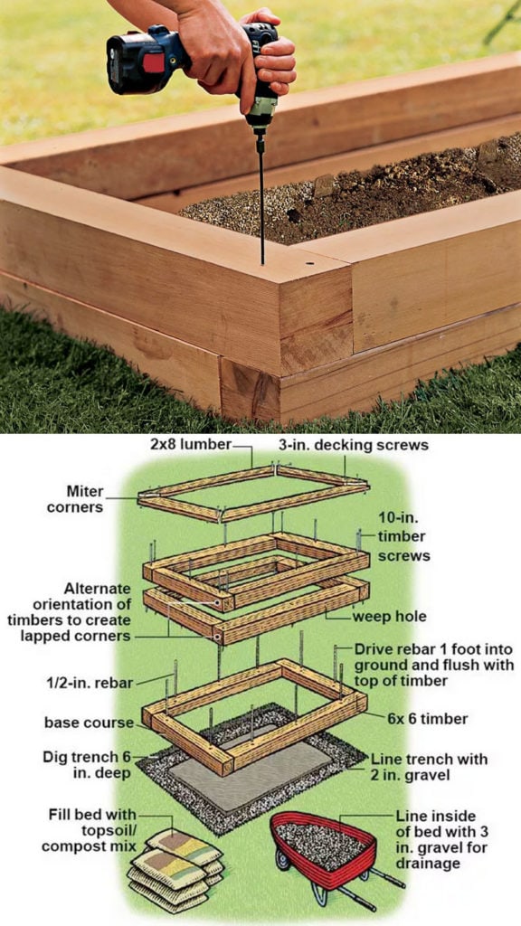 Stacked wood raised garden planter box designs