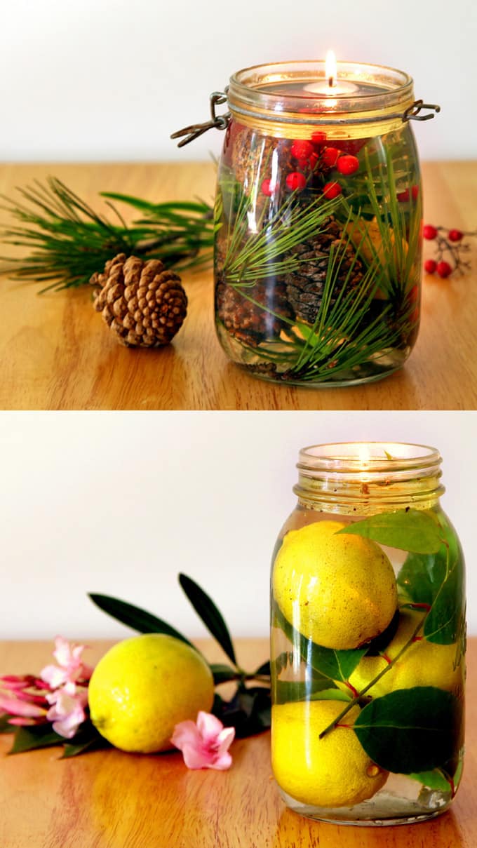 Make gorgeous oil lamp from mason jars and glass bottles. Safer than candles, it takes only 2 minutes to make using vegetable oils and water! - A Piece Of Rainbow Blog
