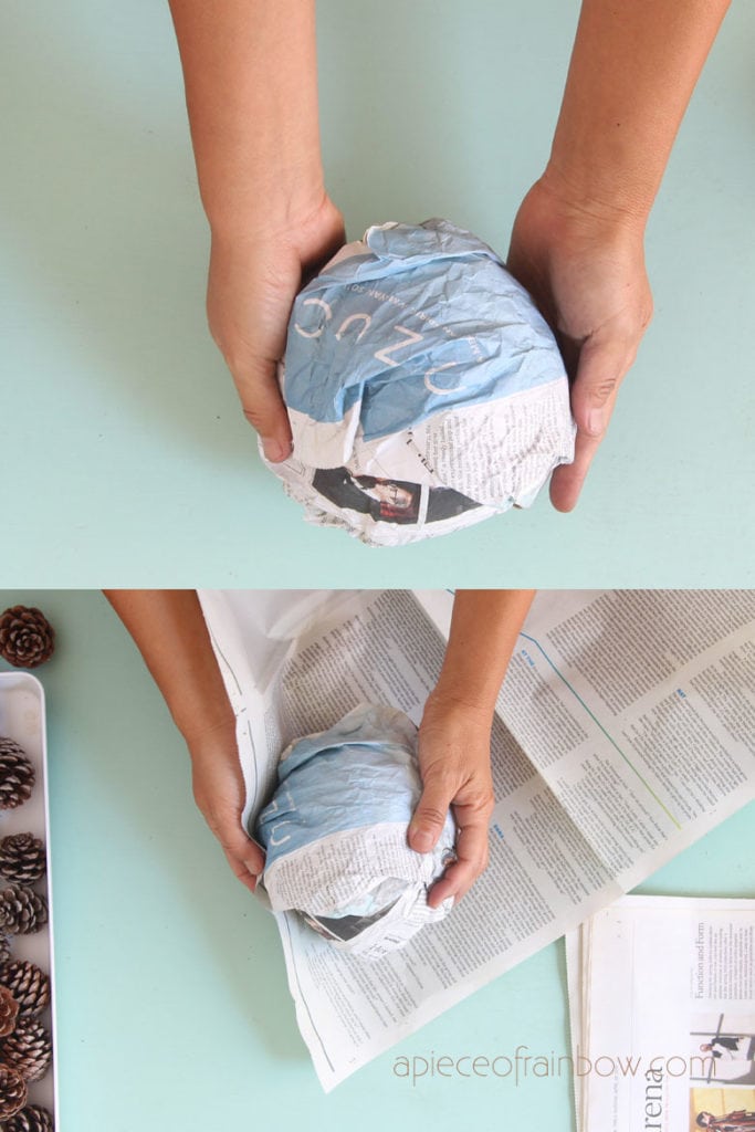 wrap newspaper into a sphere
