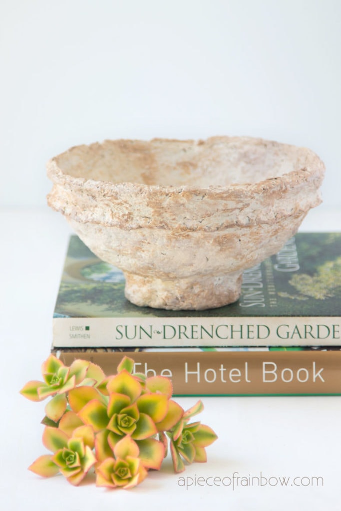 DIY vintage paper mache bowls from handmade paper clay, beautiful bohemian, farmhouse home decor!