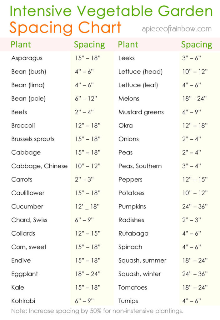 vegetable garden spacing chart