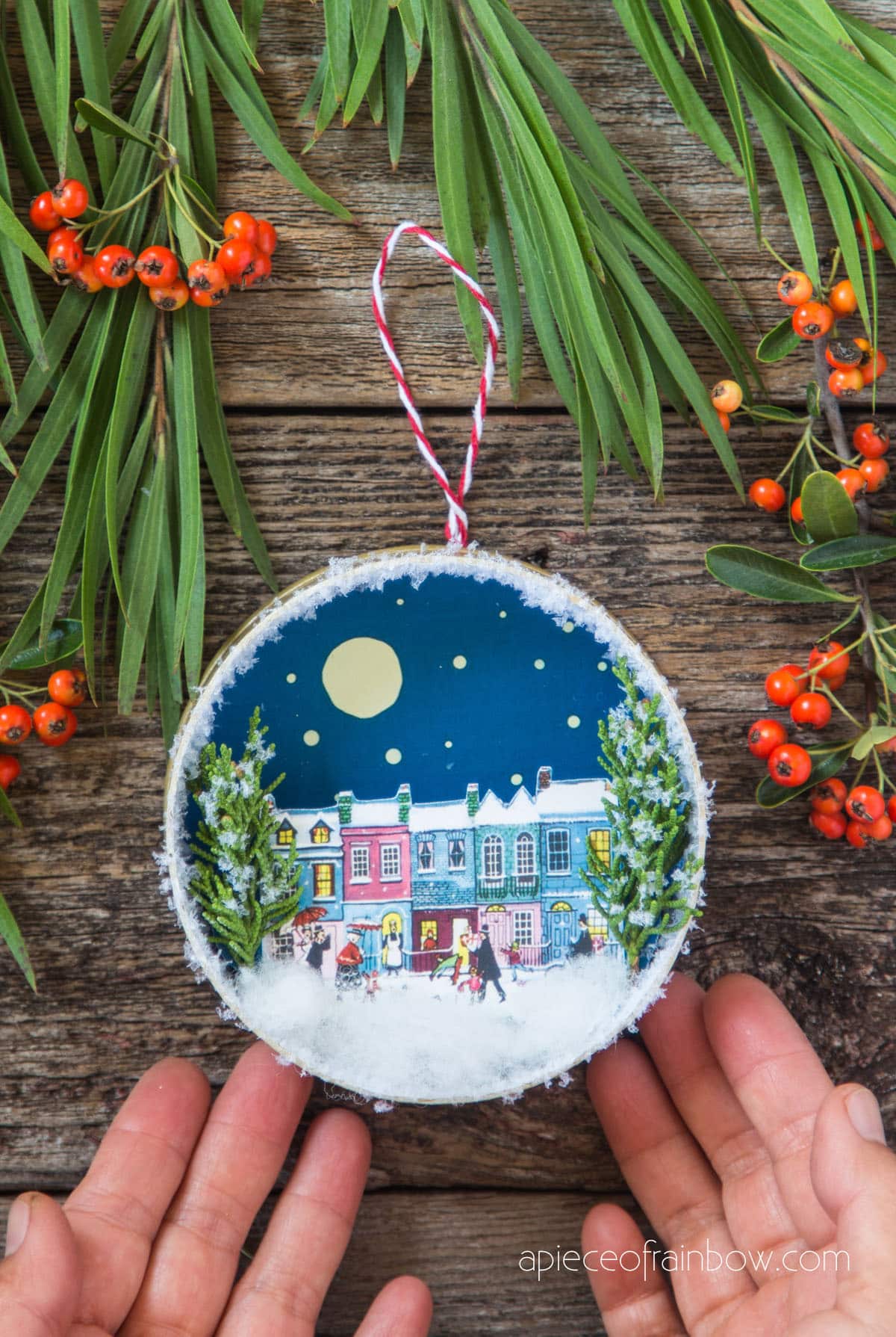 DIY beautiful snowy winter village Christmas ornament