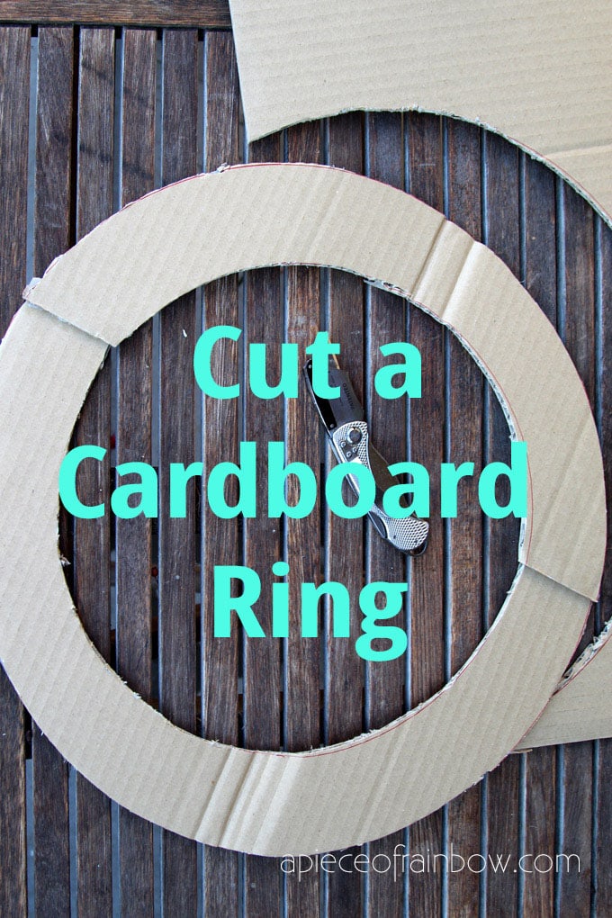 cut cardboard ring for diy wreath