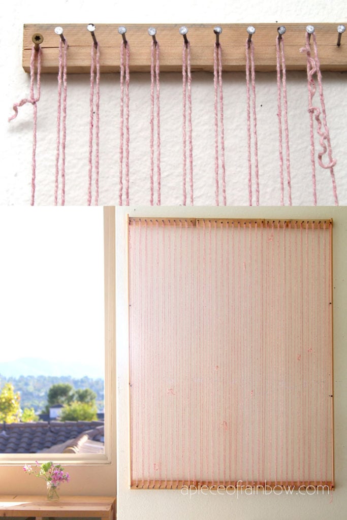 weaving yarn threads on a loom