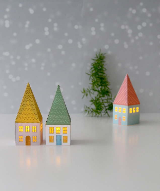 3D mini paper houses for Christmas decorations