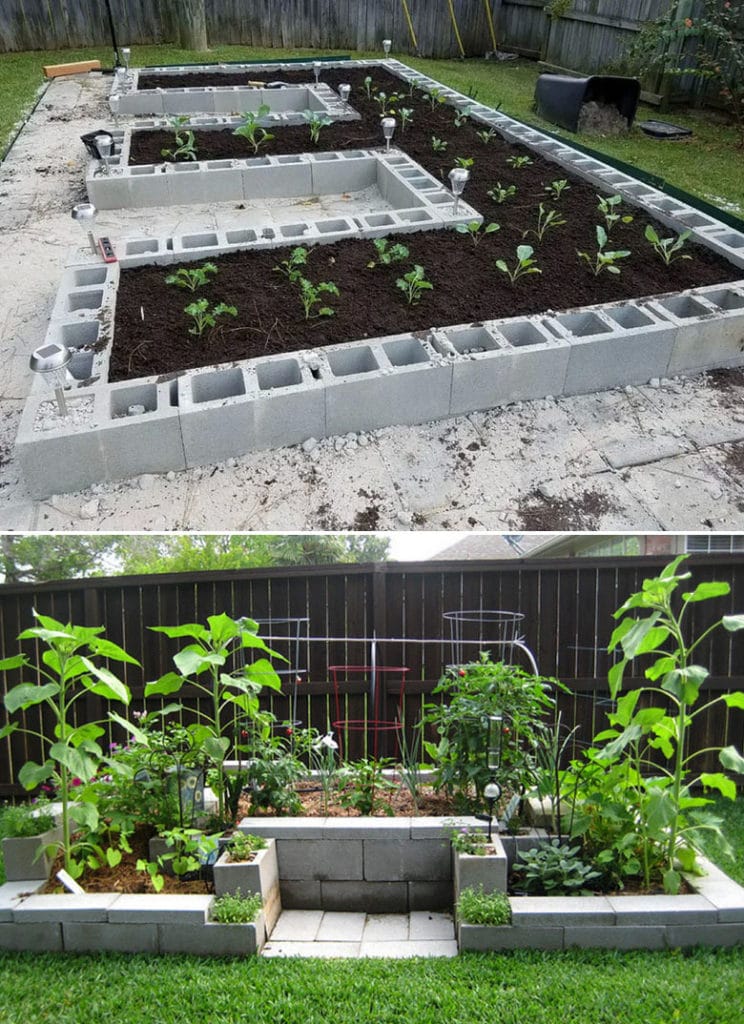 U-shape cinder block garden bed designs