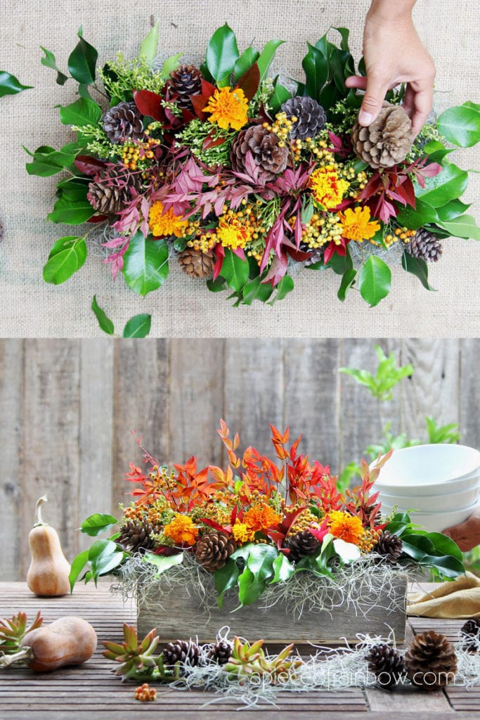 colorful Fall pine cone table decorations