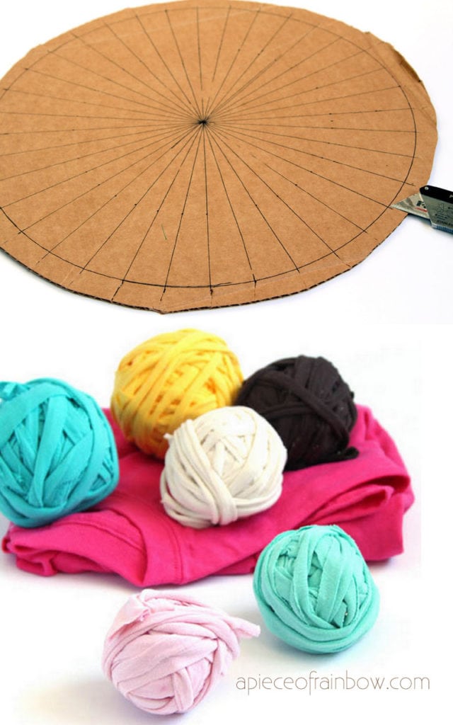 t-shirt yarn and cardboard loom to make rag rug
