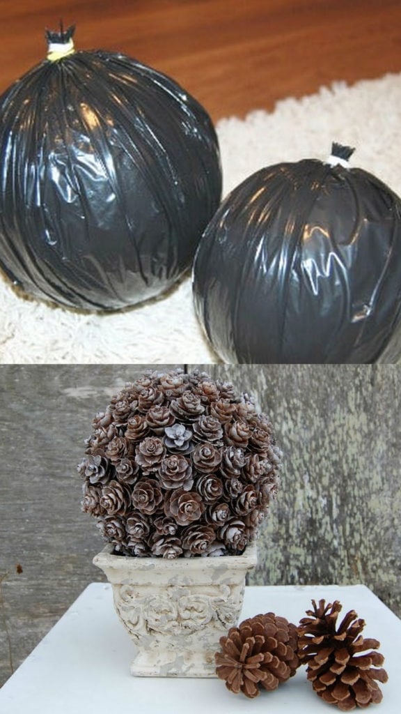 Farmhouse DIY pine cone topiary 