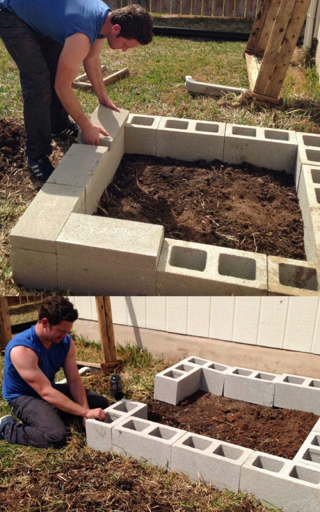 DIY concrete block raised bed garden