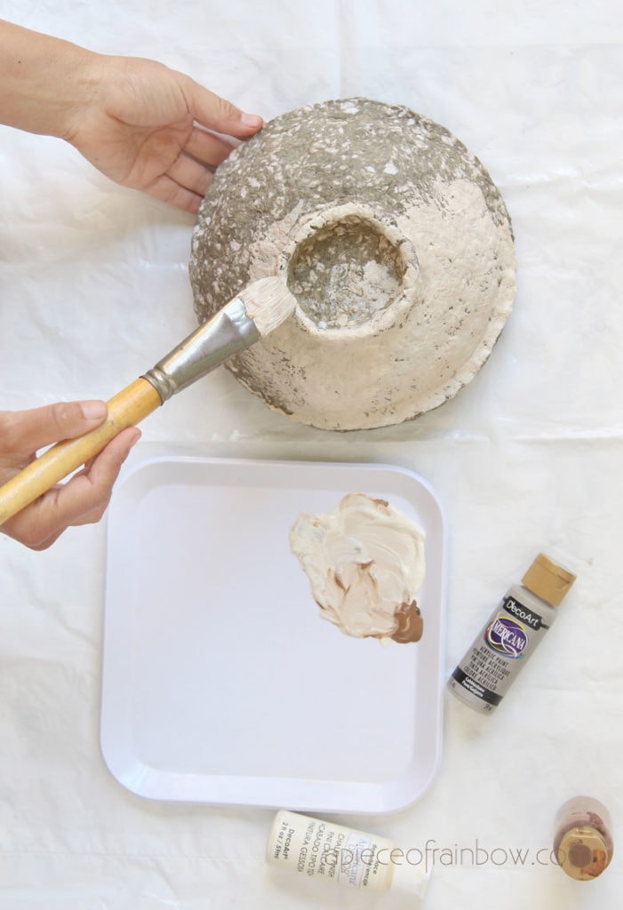 paint  paper clay bowl with base color which looks like aged stone.