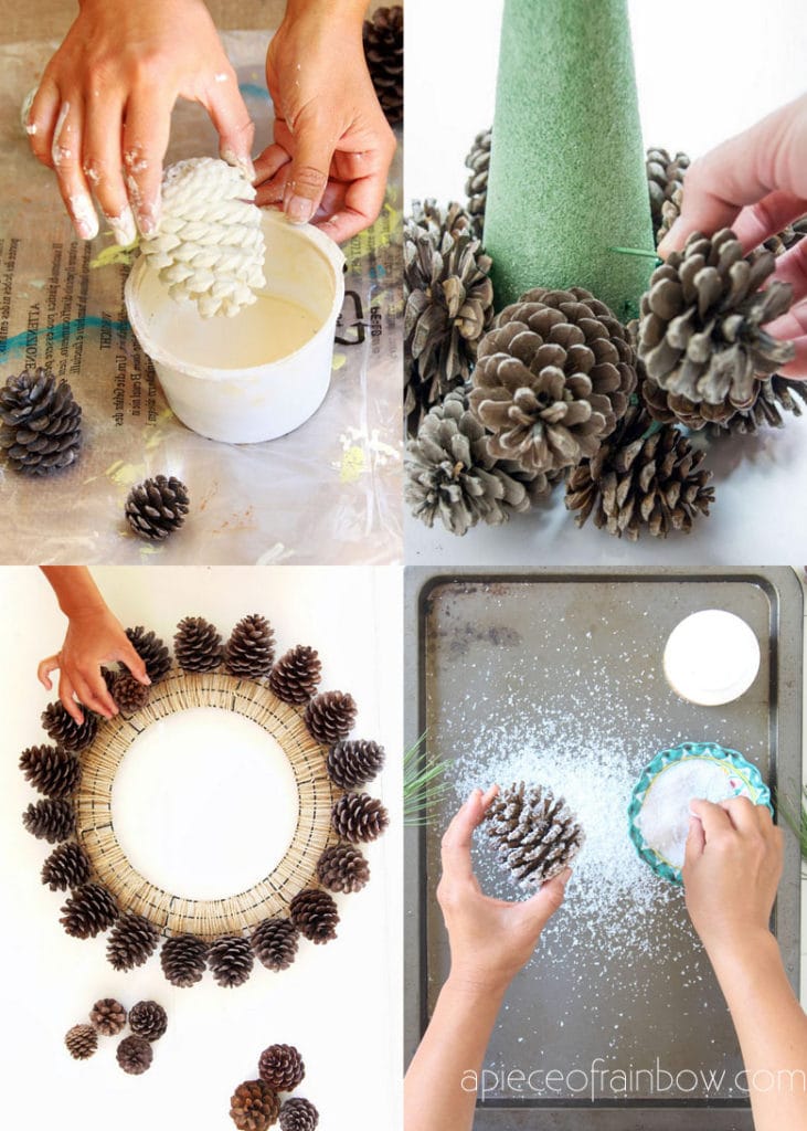 ideas to make DIY pine cone crafts & decorations  
