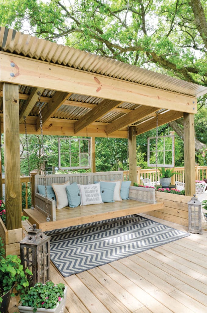 Corrugated galvanized metal for building shade structures, like this free standing pergola patio cover