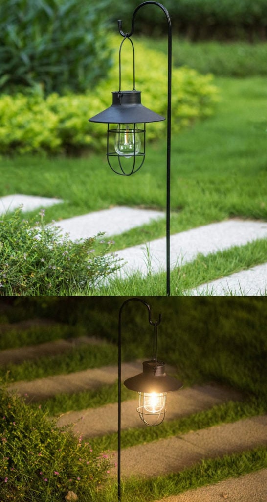 Outdoor pathway lighting with lanterns 