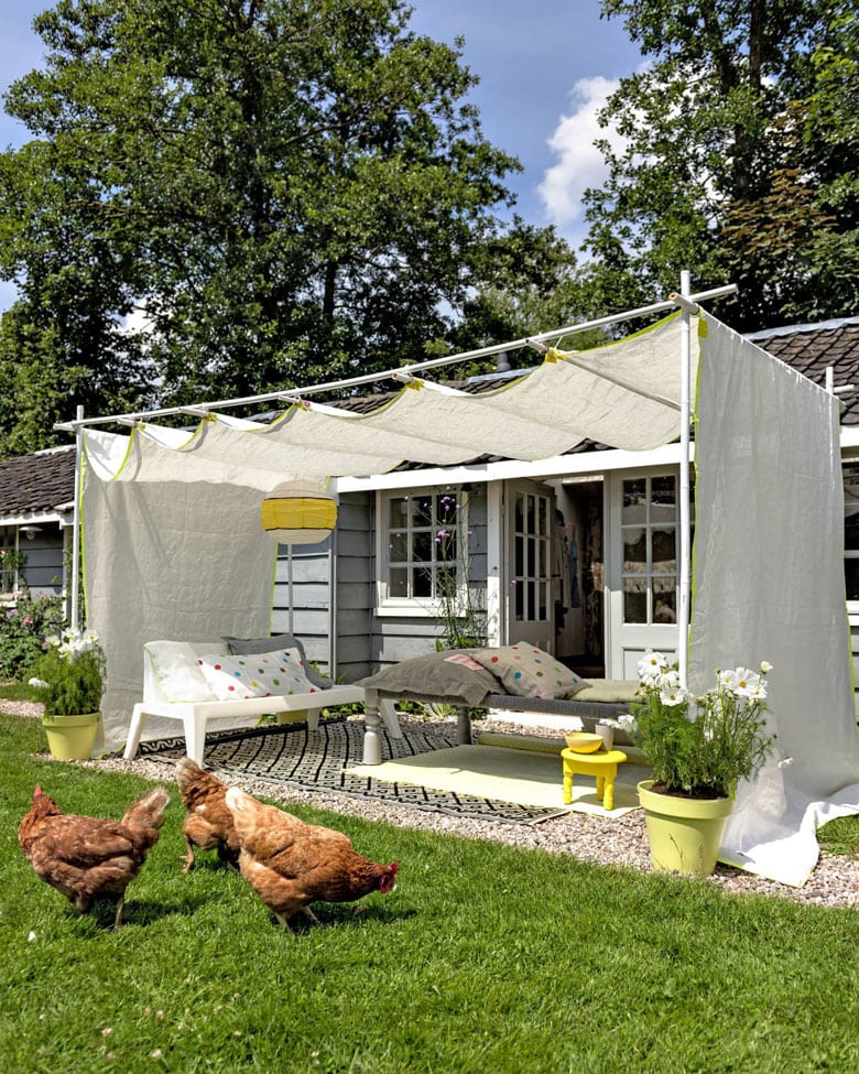 DIY backyard fabric shade structures and patio covers