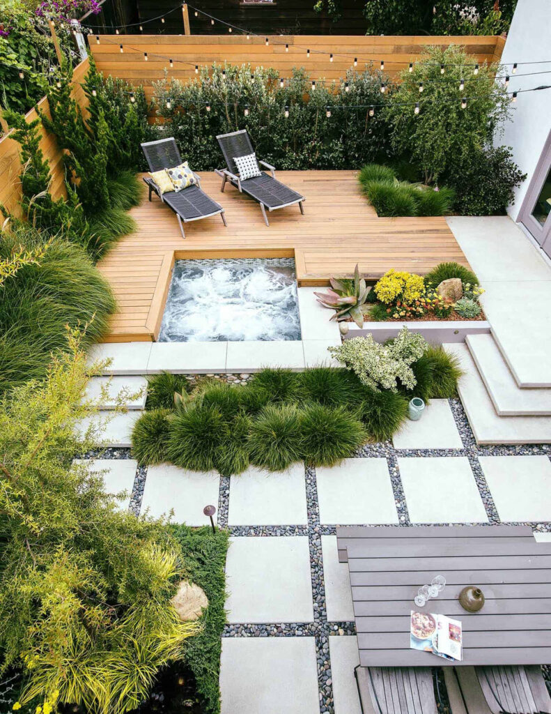 Modern deck and spa landscape design