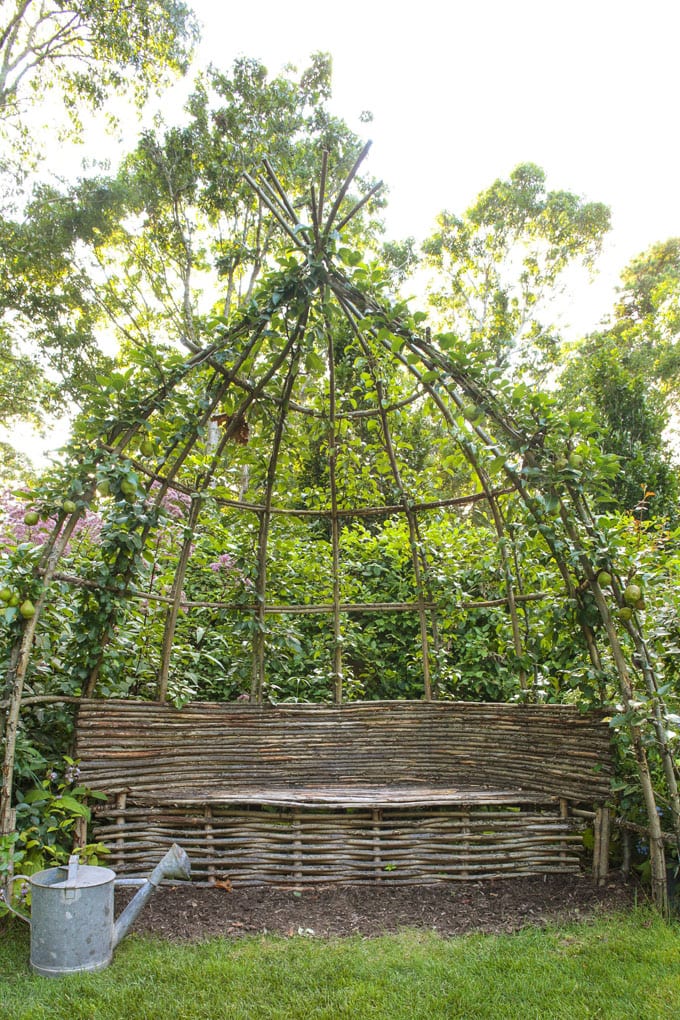 willow garden trellis and bench