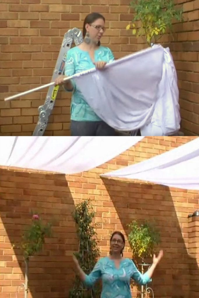 Easy DIY fabric patio shade canopy idea