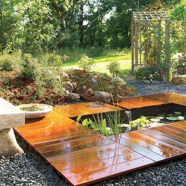  DIY pond ideas with modern wood deck for small garden & patio water feature