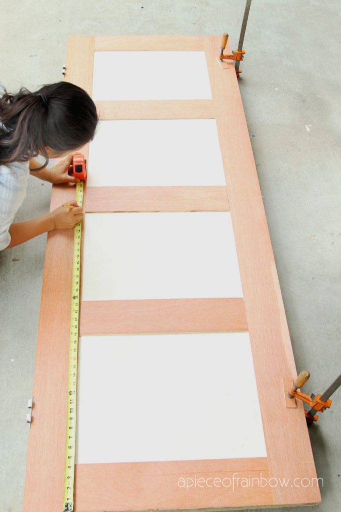 Measure and mark plywood design on hollow core door 