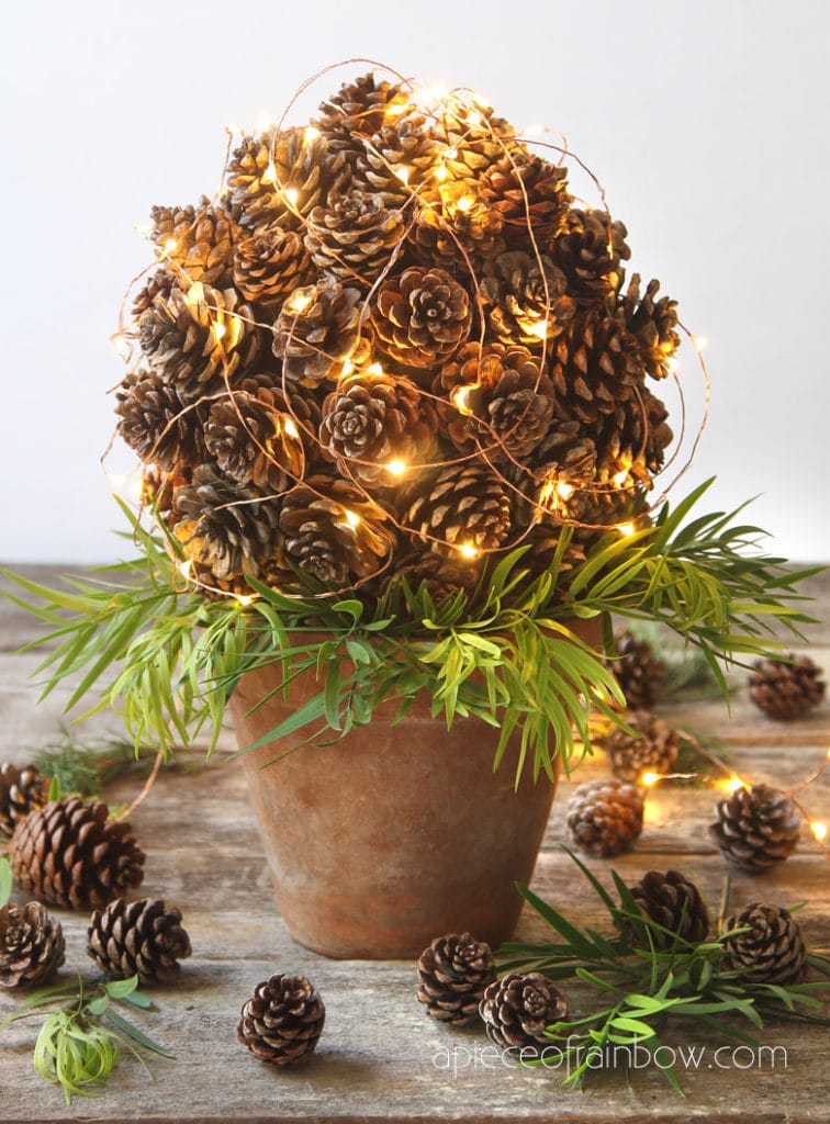lighted tabletop pine cone decorations for Christmas and Thanksgiving