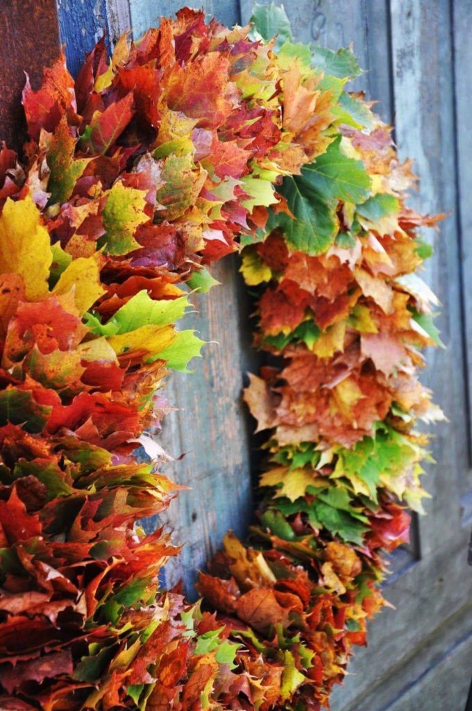 colorful DIY Fall leaf wreath