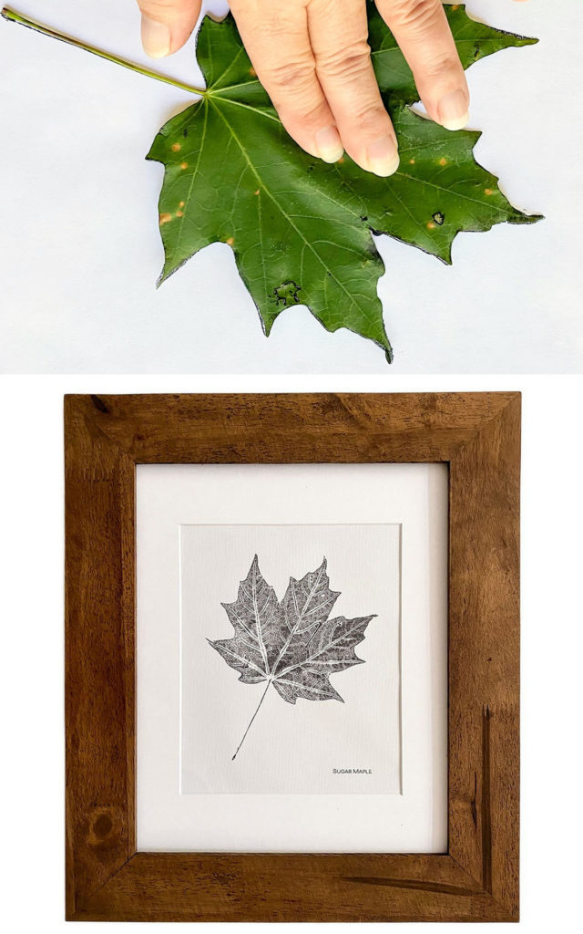 Black and white DIY leaf print art 