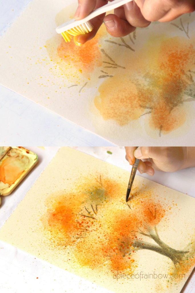 Fall tree watercolor painting 