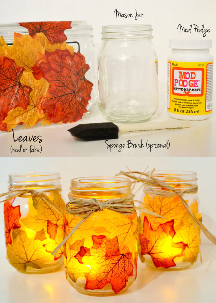 Fall leaf mason jar decorations