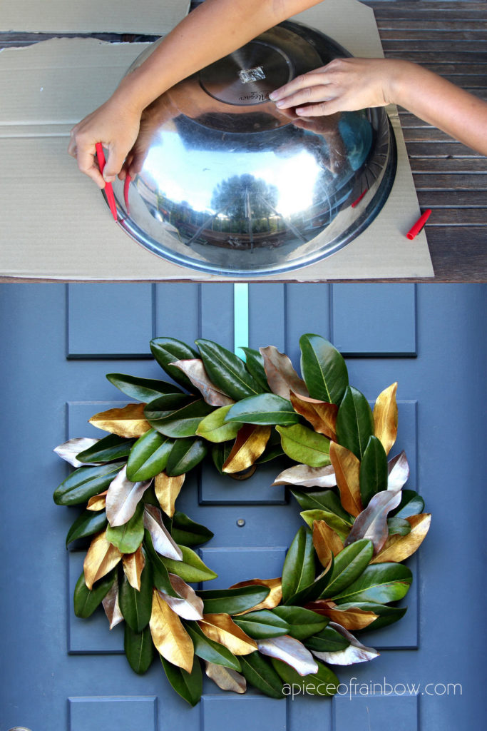 beautiful DIY Magnolia leaf wreath with cardboard