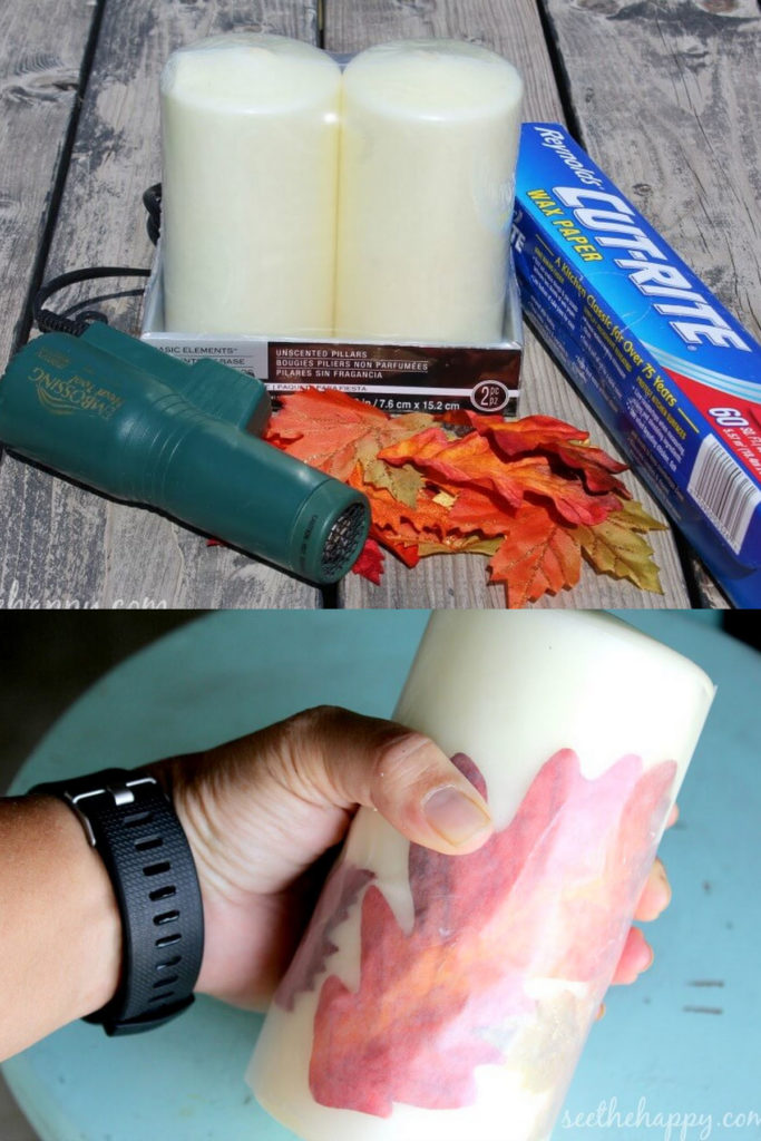 How to decorate candles with fall leaves