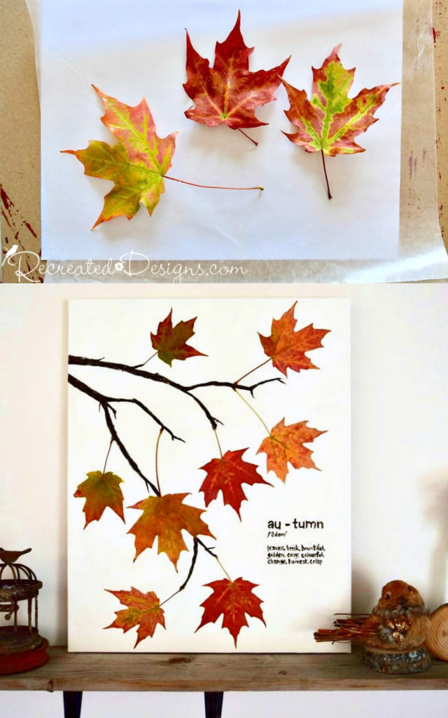 Making art with pressed fall leaves 
