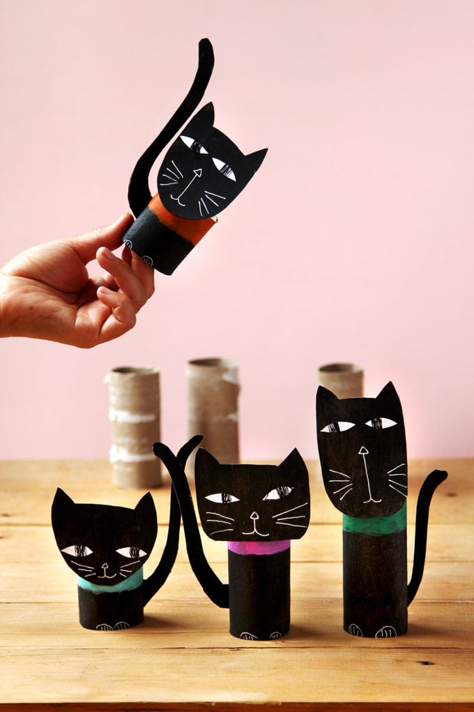 Halloween decorations black cats toilet paper roll craft