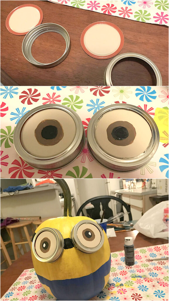 how to make pumpkin Minion decorations with 3d eyes