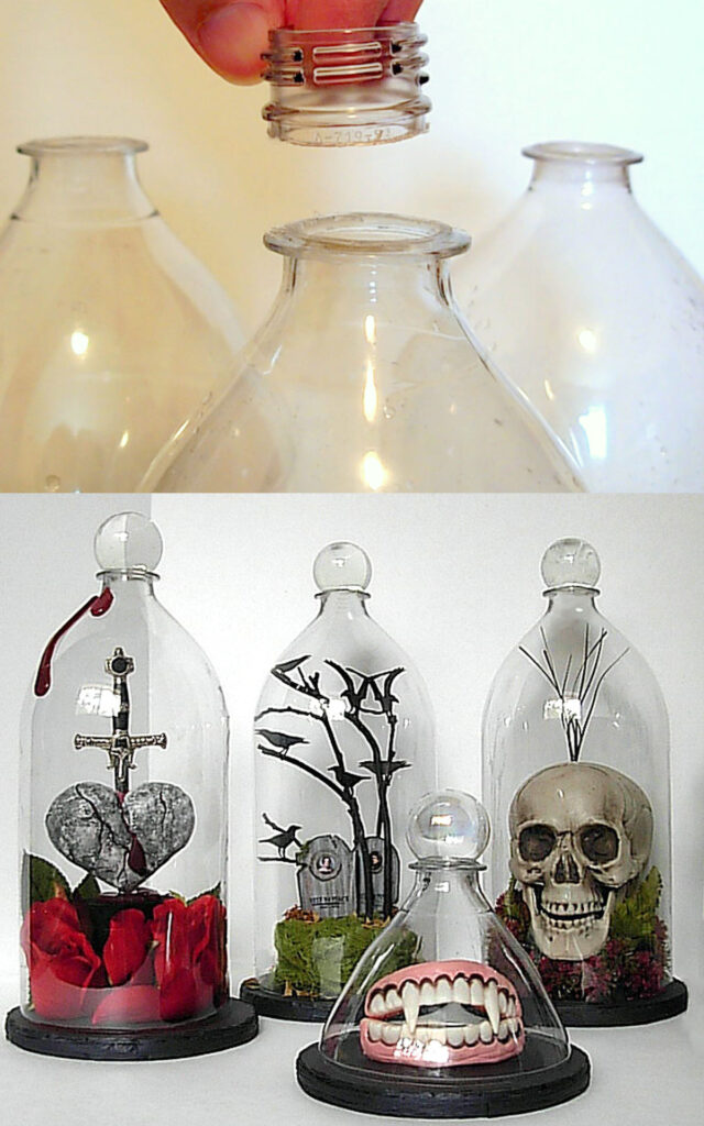 Recycled bottle cloches for Halloween 