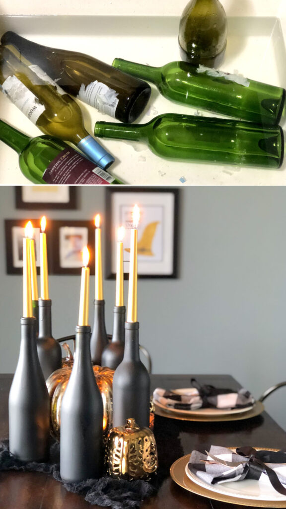 Recycled bottle candle holders for elegant Halloween decorations 