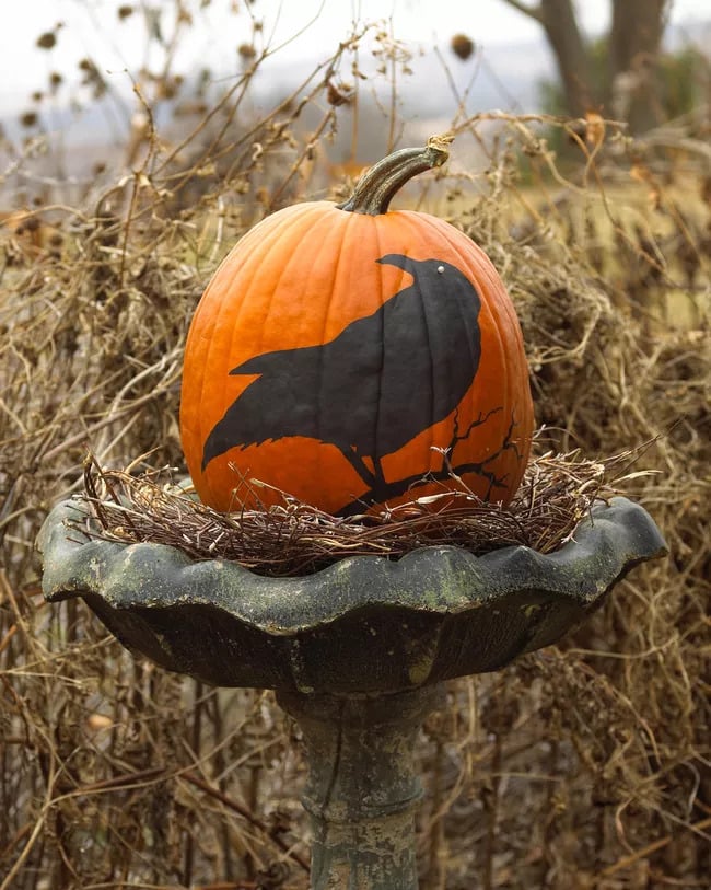 Painted Halloween pumpkins haunted forest