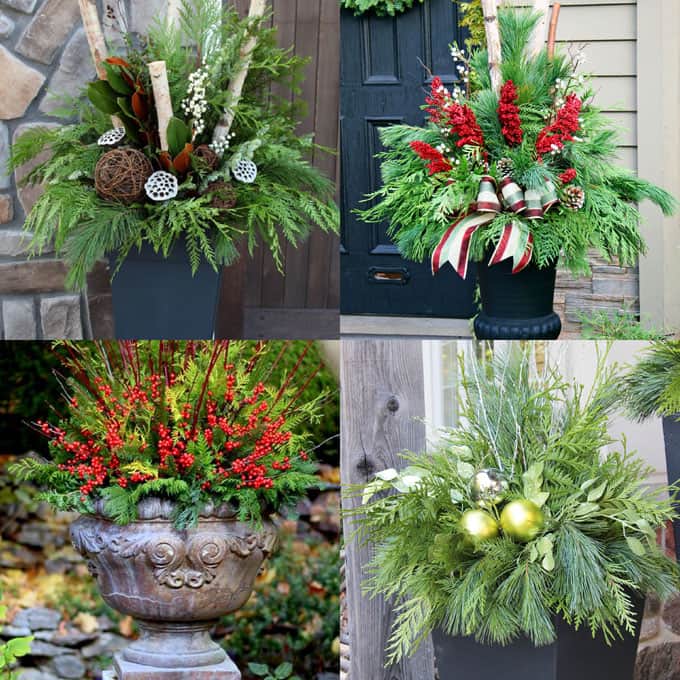 How to create colorful winter outdoor planters and beautiful Christmas planters with plant cuttings and decorative elements that last for a long time! - A Piece of Rainbow