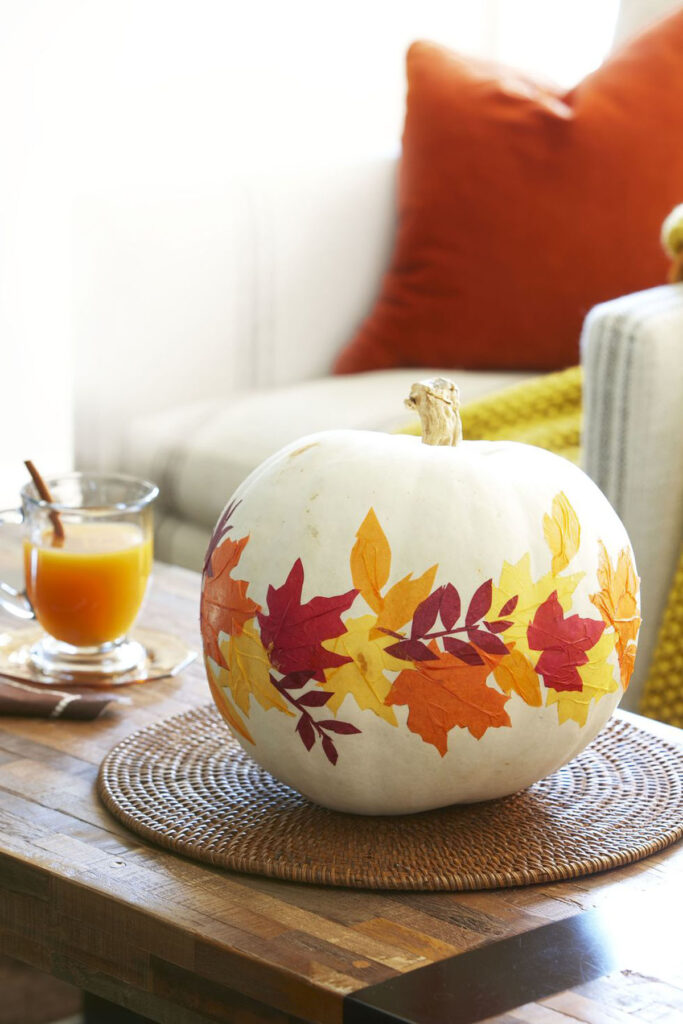 Decoupage fall leaf pumpkin 