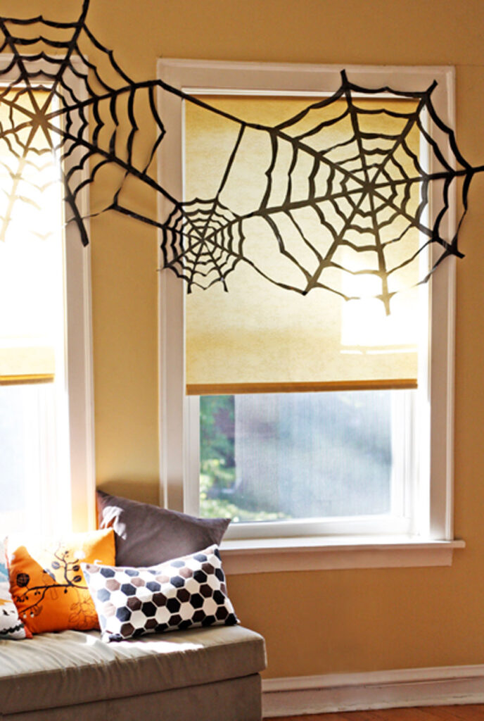 Easy trash bag spiderwebs