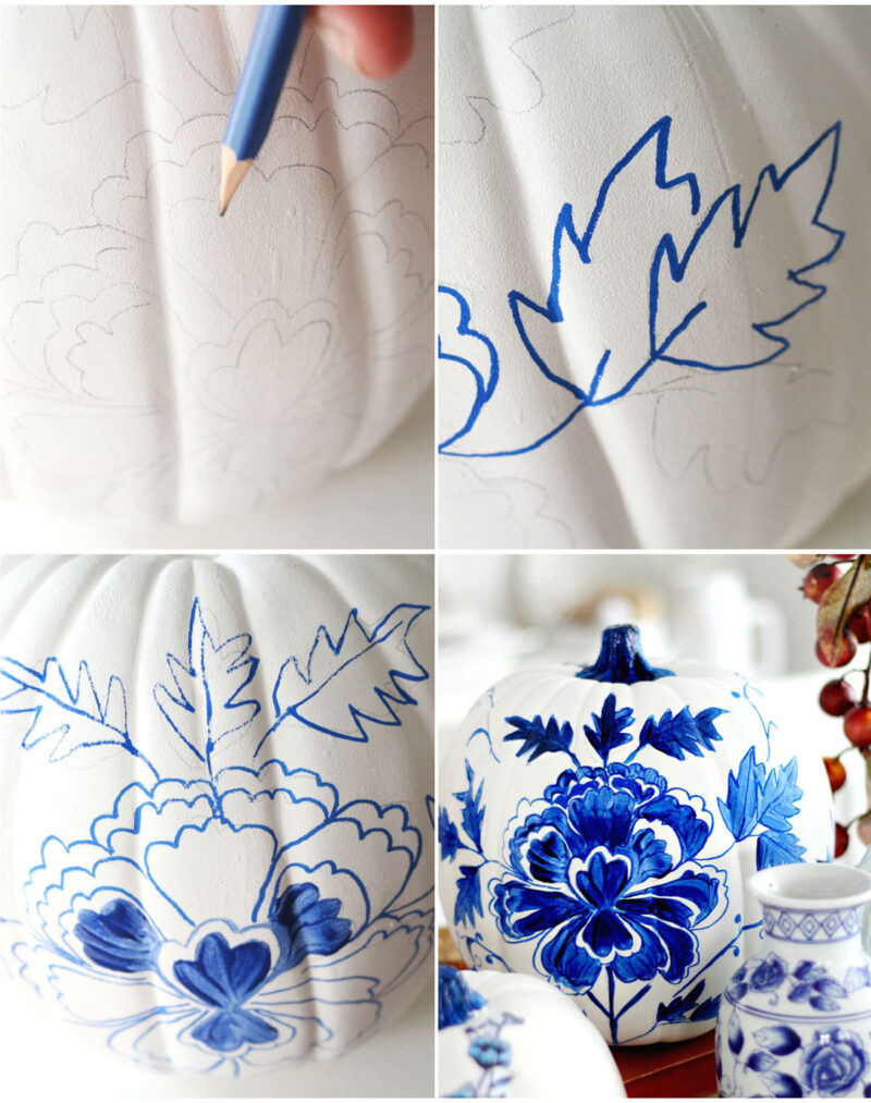 Blue and white pumpkin modern farmhouse decor 