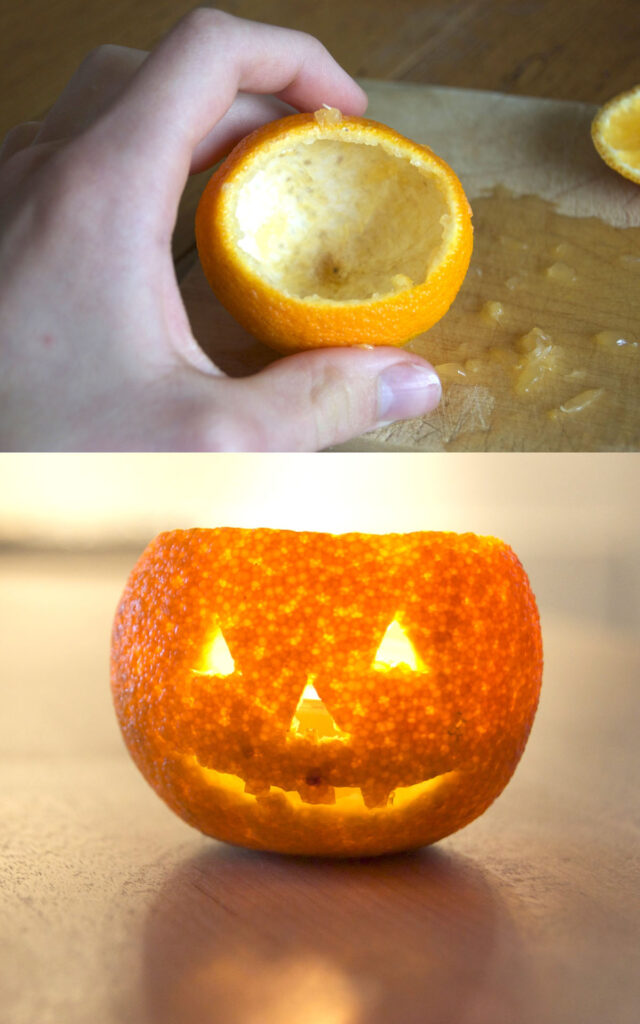 DIY Jack O’ Lanterns from orange peels