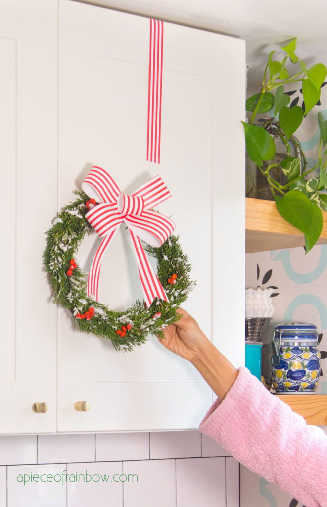 Easy DIY Christmas kitchen cabinet decorations in 30 minutes! 2 beautiful modern & farmhouse decorating ideas with paper & free materials!