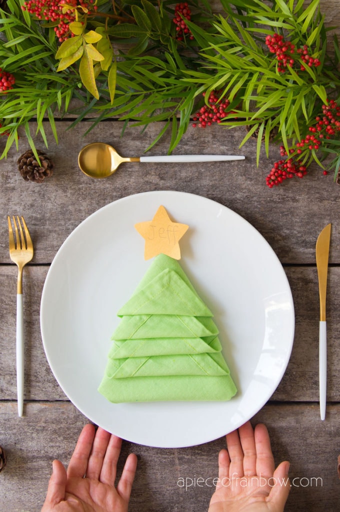 Napkin folding ideas for Christmas table settings