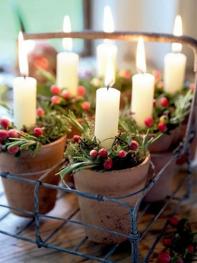 Decorate a Christmas table with candles